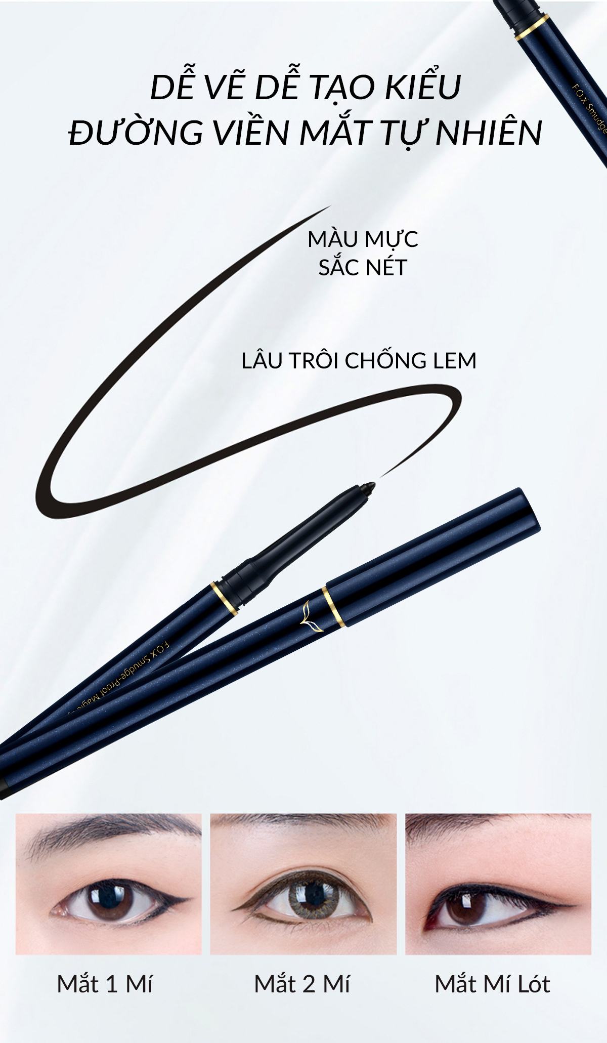 Chì Kẻ Mắt FOX Eyeliner Chính Hãng Màu Đen Thuần Chống Lem 0.3g