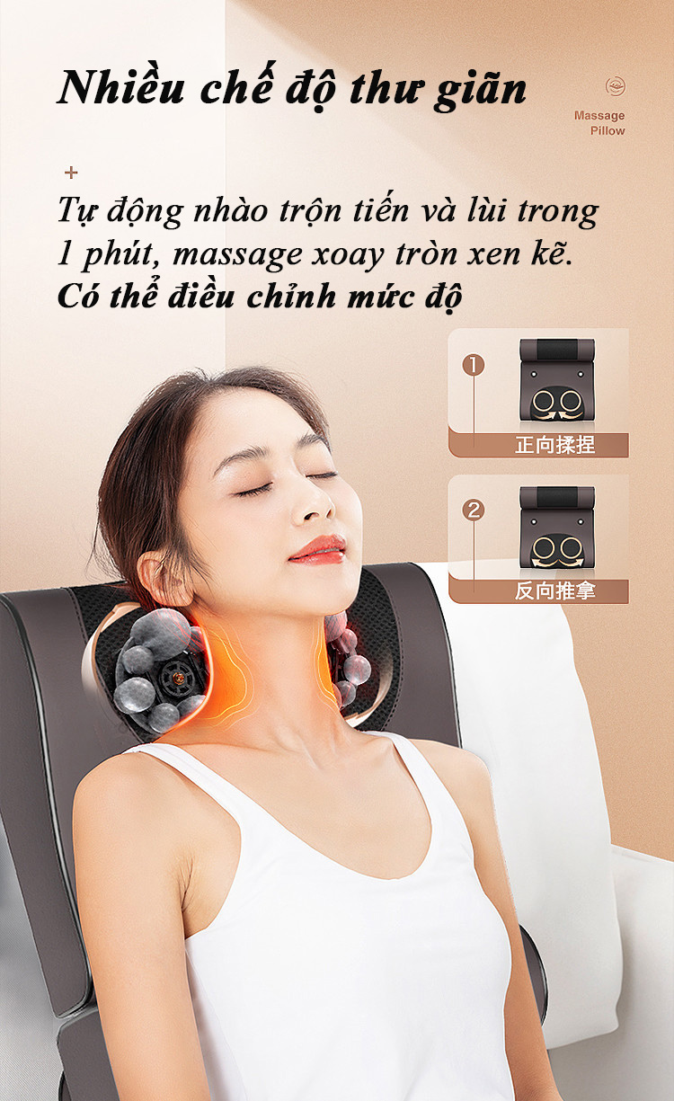 Gối massage kiêm tựa lưng massage phiên bản nâng cấp tích hợp nhiệt hồng ngoại cùng điều kiển cầm tay tiện lợi Hàng Chính Hãng