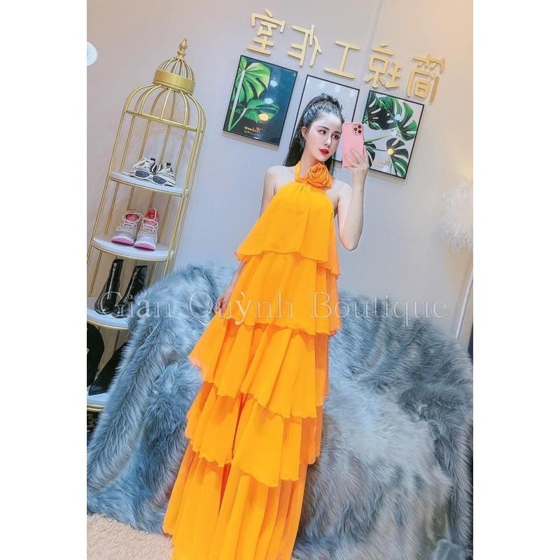 ĐẦM MAXI CỔ YẾM TẦNG KÈM HOA