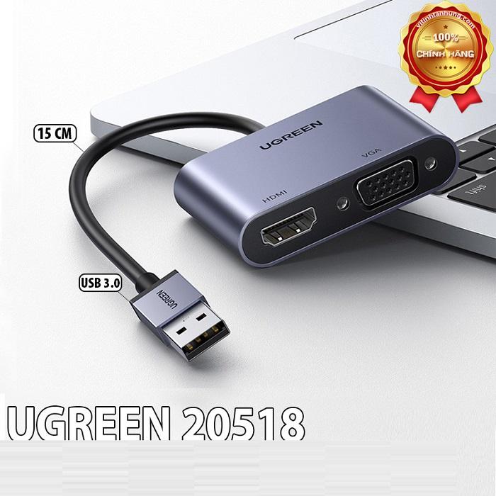 Cáp Chuyển đổi USB 3.0 Sang HDMI + VGA 1080P/60Hz 20518 | Hỗ trợ độ phân giải cổng HDMI và VGA là FullHD