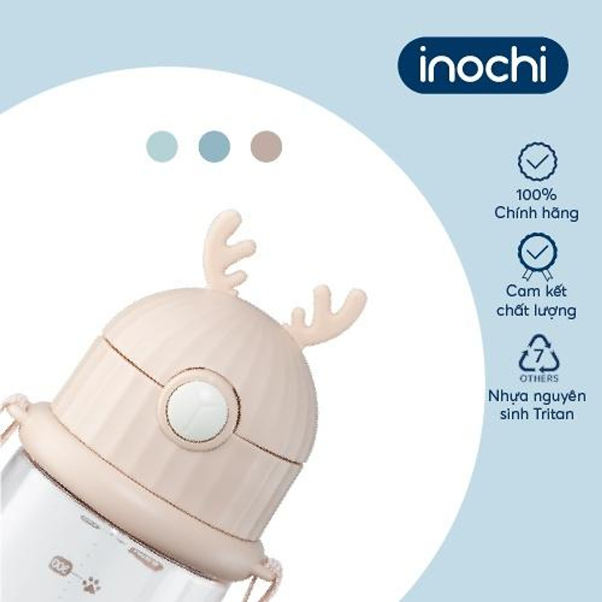 Bình nước trẻ em Goki Rudy 450ml nhựa Tritan an toàn có dây đeo ( Tặng kèm sticker) Hàng Chuẩn Nhật Bản - Chính hãng inochi