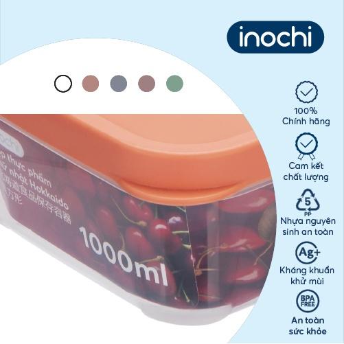 Hộp thực phẩm chữ nhật INOCHI - Hokkaido 1000ml Thân Trắng trong + Nắp Trắng/Hồng/Cam/Xanh