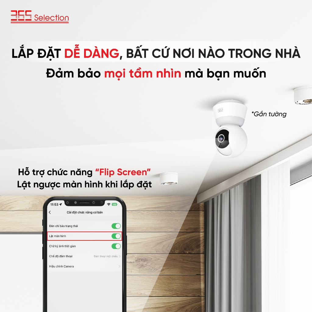 Camera trong nhà Tuya 365 Selection C2 - Độ phân giải 3K 5MP, Quay quét 360 độ, Đàm thoại 2 chiều - Hàng chính hãng