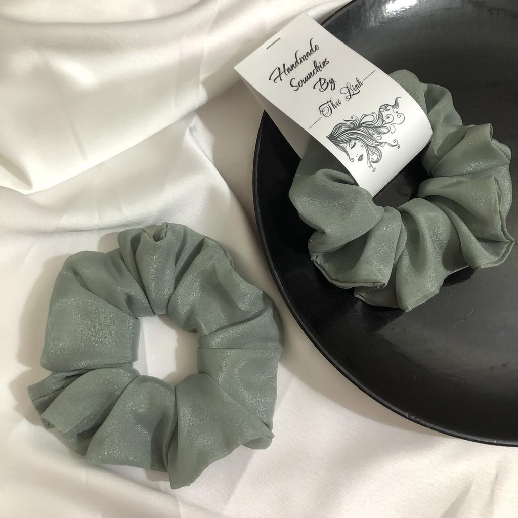 Scrunchies dây buộc tóc, cột tóc lụa óng màu xanh mint dễ thương