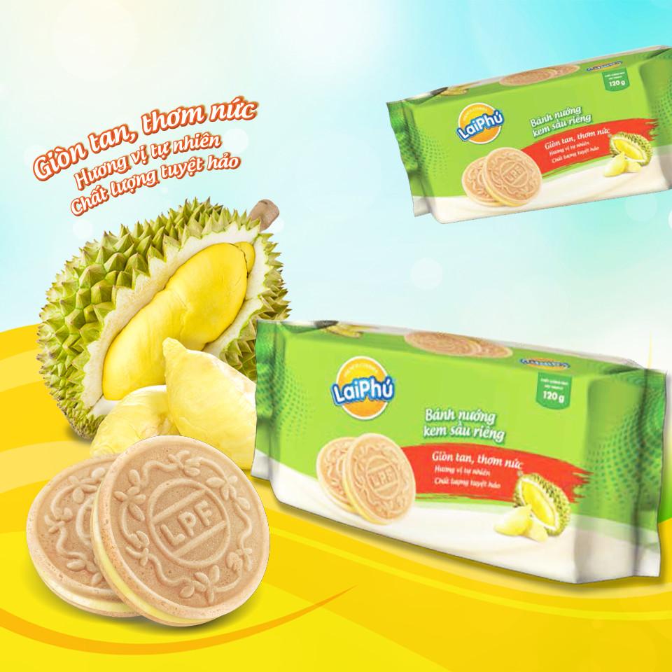 Combo 3 Gói Bánh Cookies Lai Phú Kem Sầu Riêng 120G