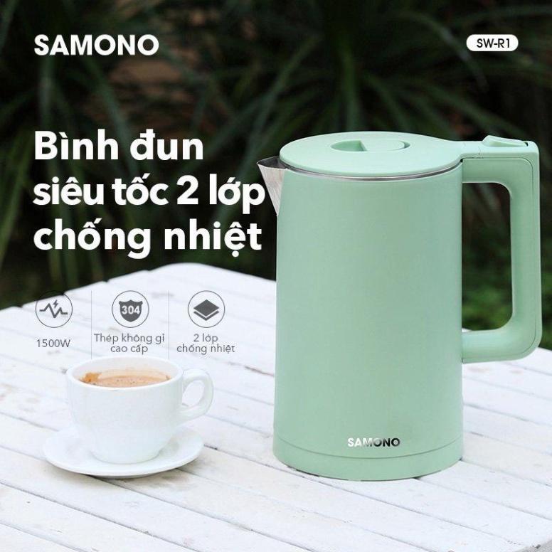 HOẢ TỐC - Ấm đun siêu tốc SAMONO SW-R1 2 lớp chống nhiệt hiệu suất 1500W dung lượng 1.8L inox 304 - Hàng chính hãng