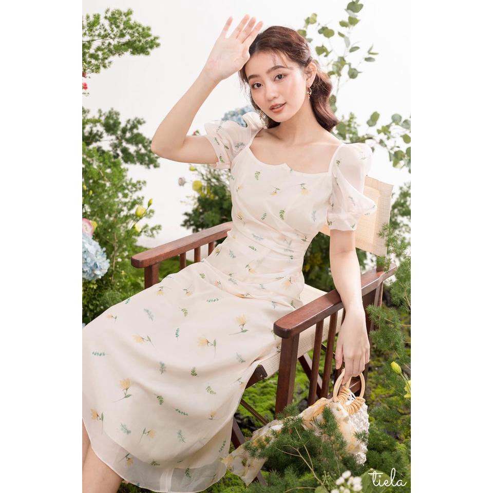 TIELA Đầm váy hoa vàng nhún eo Grace Dress