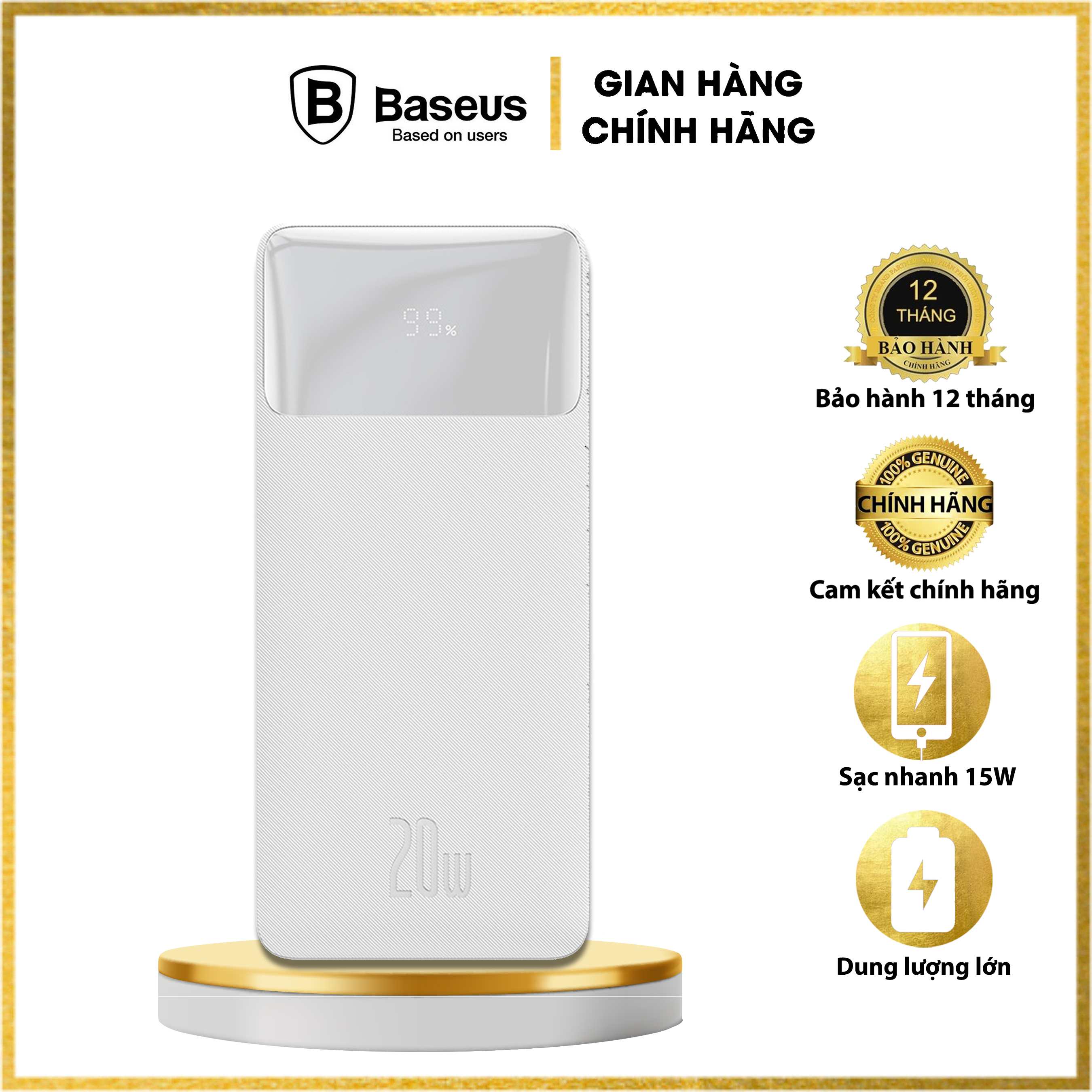 Pin sạc dự phòng Baseus Bipow Digital Display Power Bank (15W / 20W, USB*2+Type C , LED Display, 2 Way Fast charge ) - Hàng chính hãng