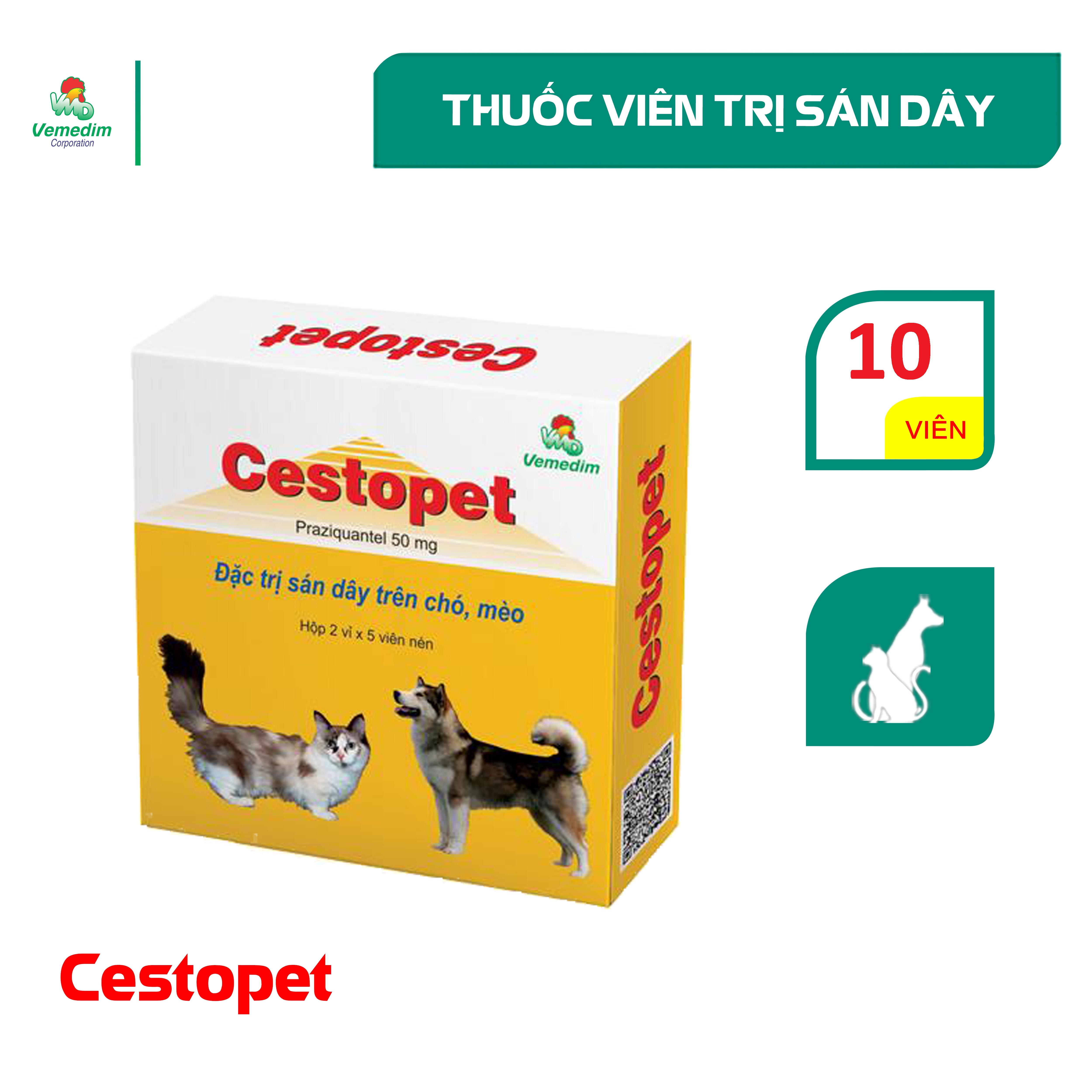 Vemedim Cestopet - Praziquantel 50 mg - Đặc trị sán dây trên chó, mèo