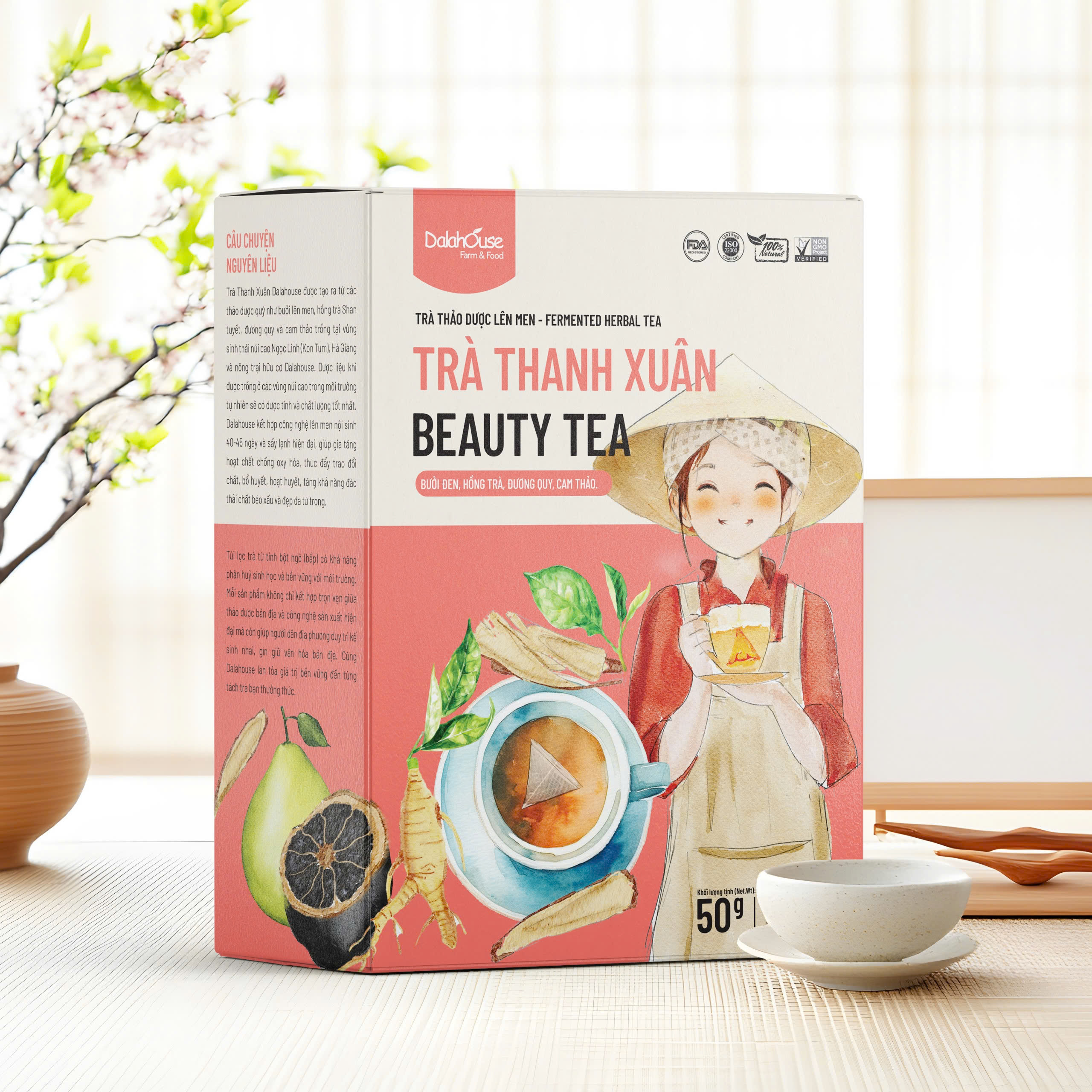 Trà Thanh Xuân Dalahouse Hộp 50g - Thanh Nhiệt, Mát Gan, Cải Thiện Giấc Ngủ, Tốt Cho Tim Mạch, Giảm Cân, Eatclean, Healthy