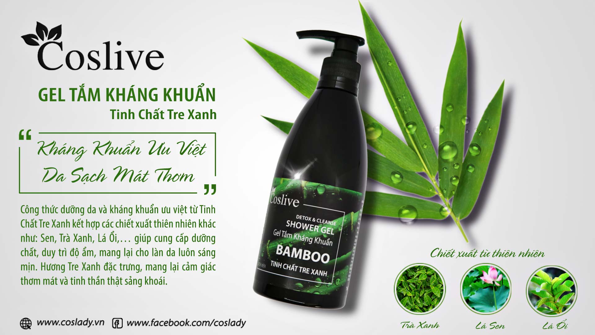 GEL TẮM KHÁNG KHUẨN TRE XANH CHO NAM 700ML COSLIVE