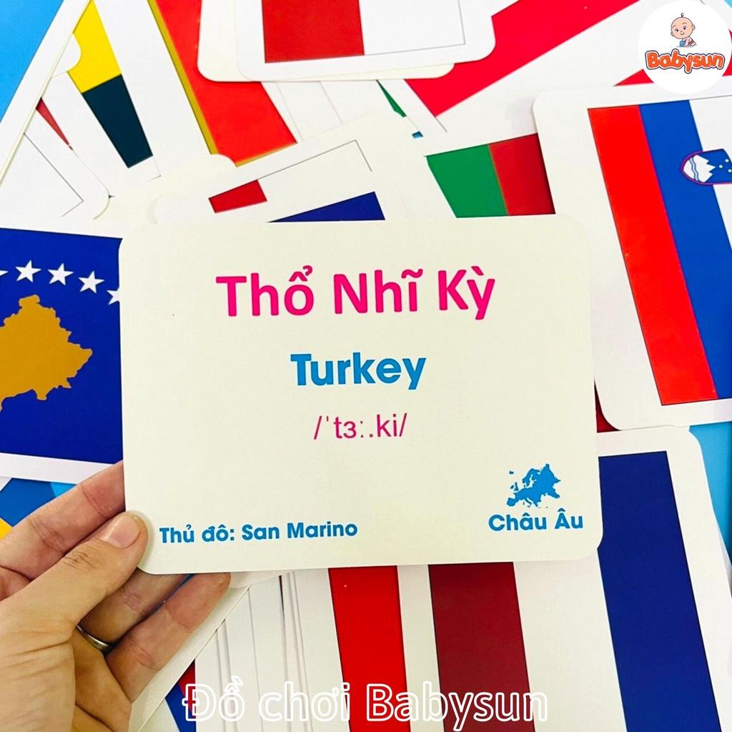 Bộ thẻ flashcard cờ các nước trên thế giới học thông minh cho bé song ngữ kèm hình ảnh sinh động 175 thẻ