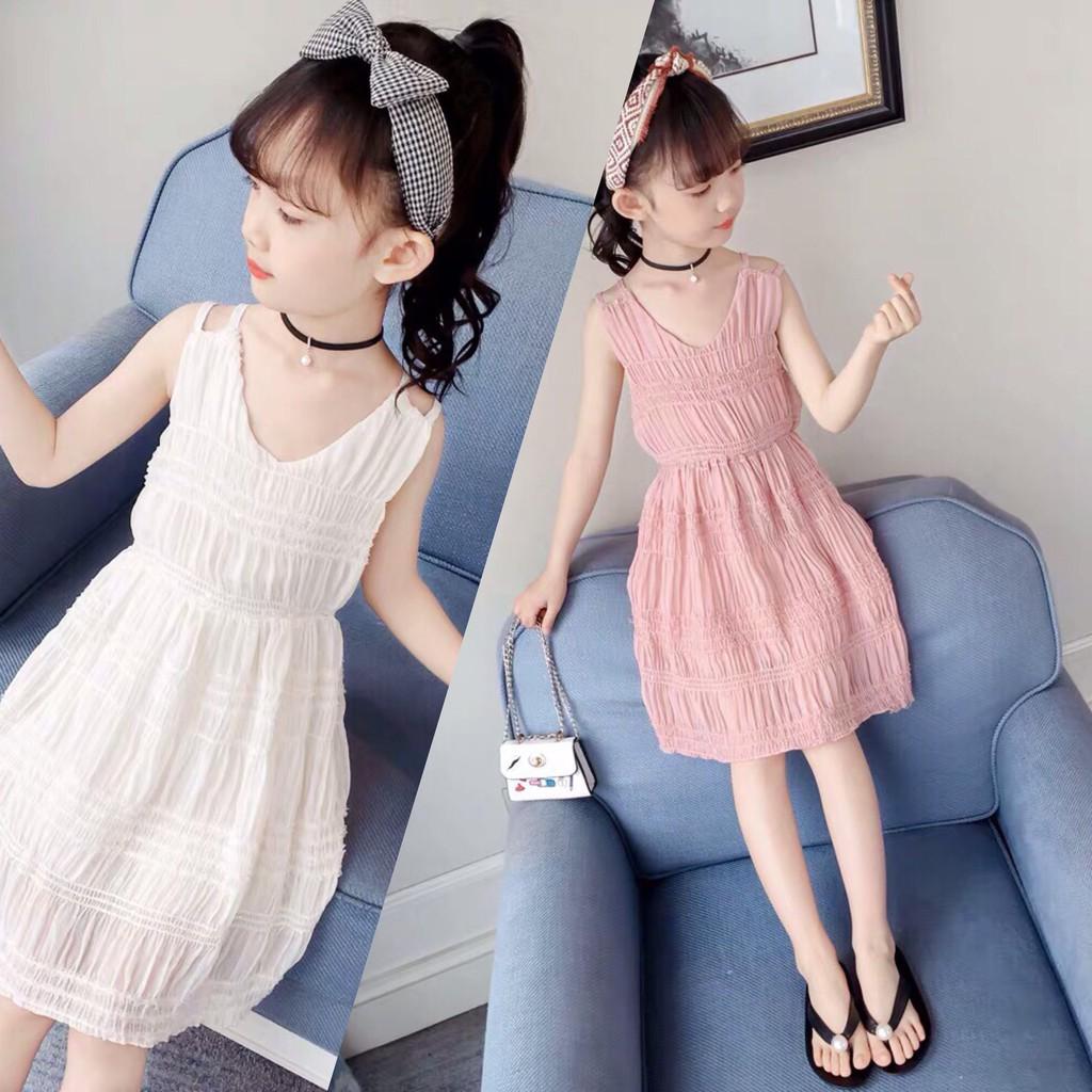 Đầm bé gái 2 dây chất đũi