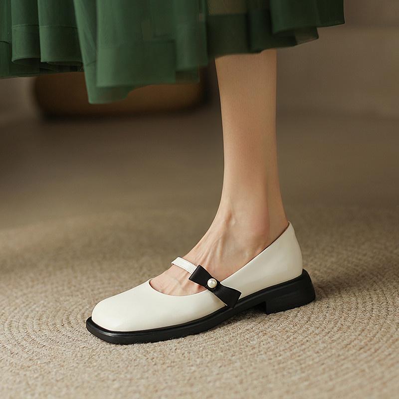 Giày búp bê nữ mũi vuống quai cài đính nơ FAROSA -K18 chất da mềm cực êm chân