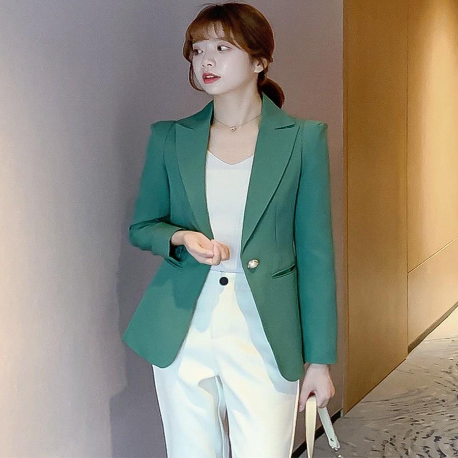 Áo vest nữ blazer suit dài tay Hàn Quốc màu trơn quý phái - Cúc áo ngọc ngà sang trọng - AG118