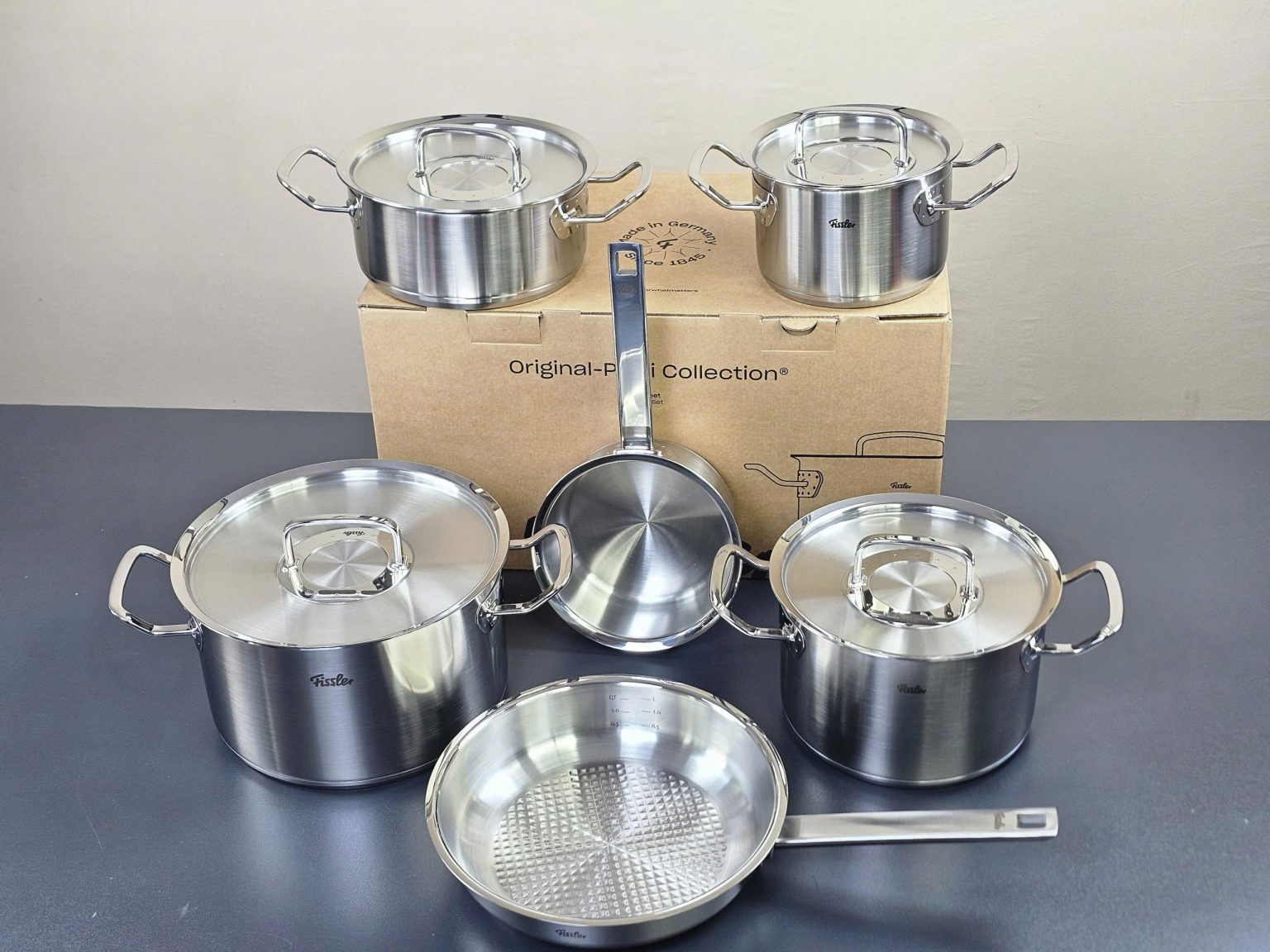 Bộ nồi Fissler profi 4 nồi 1 quánh 1 chảo inox profi nắp inox Hàng chính hãng