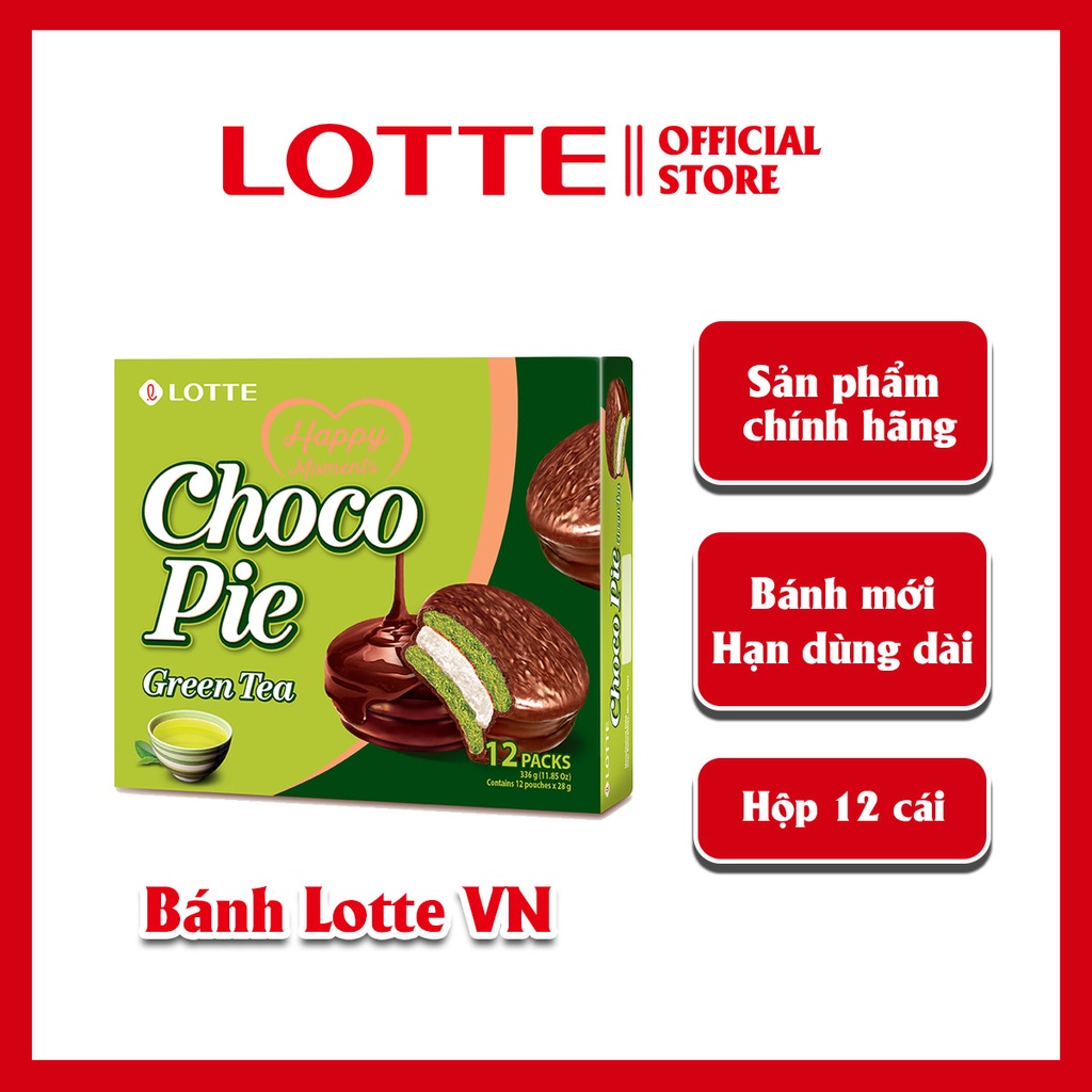 Bánh Lotte Choco Pie Green Tea - 12 cái