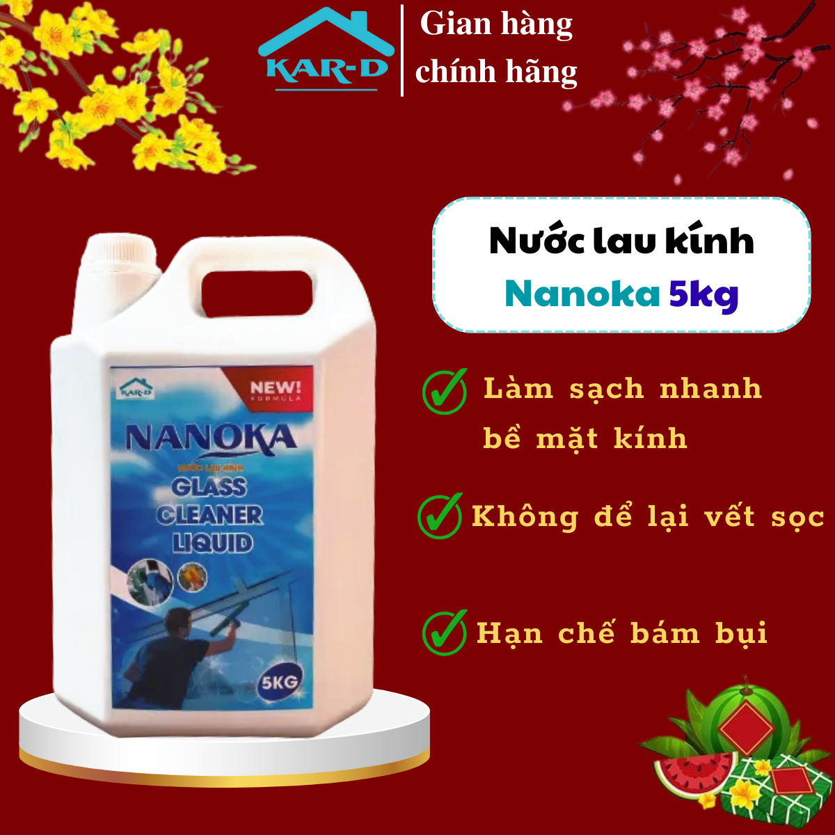 Can 5kg Siêu Tiết Kiệm - Nước lau kính Nanoka 5kg Siêu sạch, hạn chế bám bụi, không để lại vết sọc trên kính