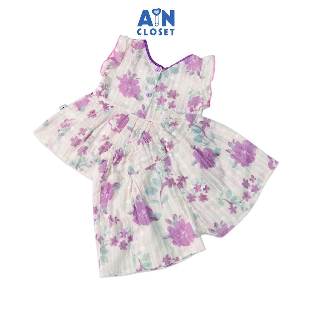Bộ quần áo ngắn Bé gái họa tiết hoa tím quần váy cotton boi dệt - AICDBGHXX7SZ - AIN Closet