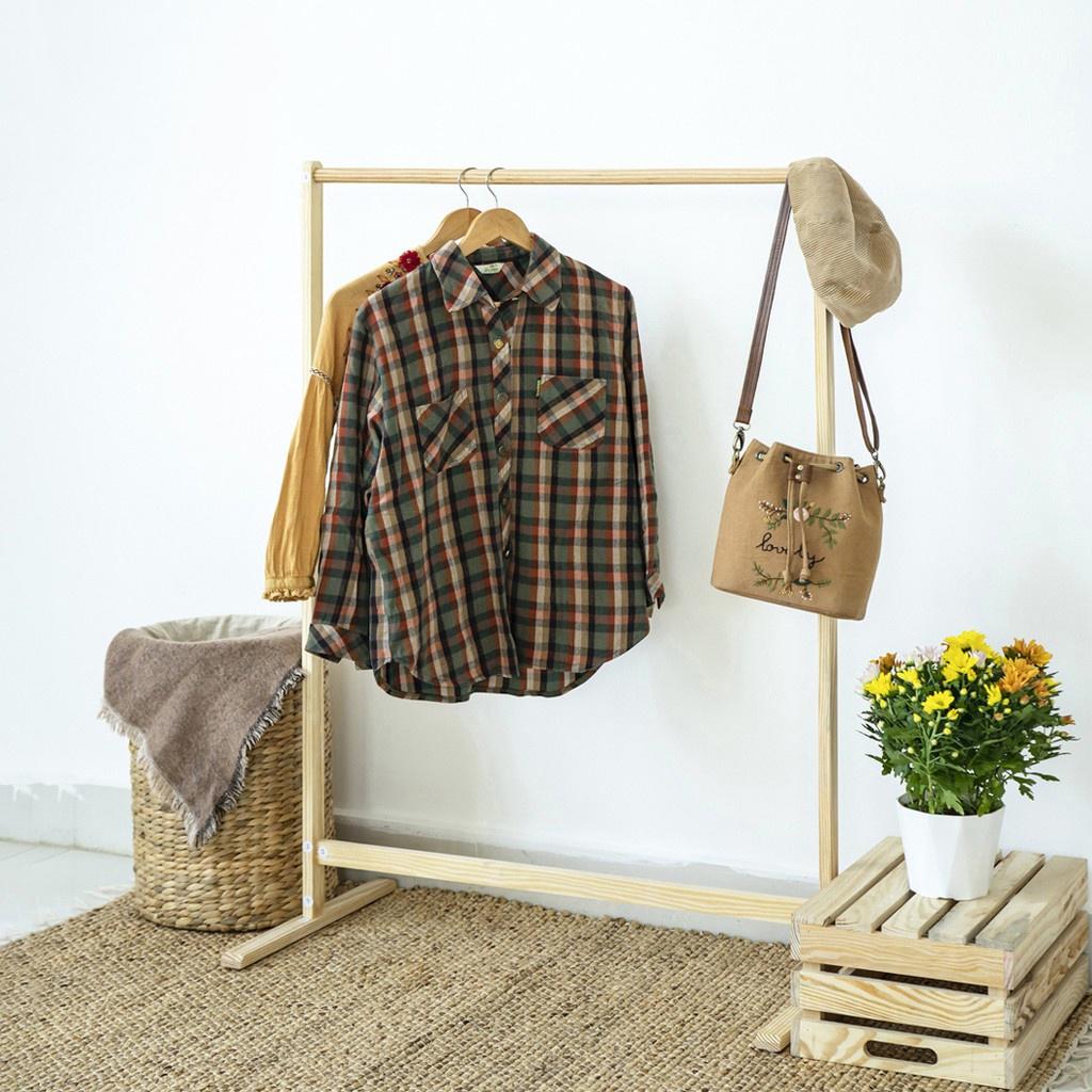 Giá treo quần áo gỗ thông [BH 12 tháng] , decor phòn kích thước 123x86x44cm, giá phơi quần áo thanh đơn , Uy tín tại Saikou