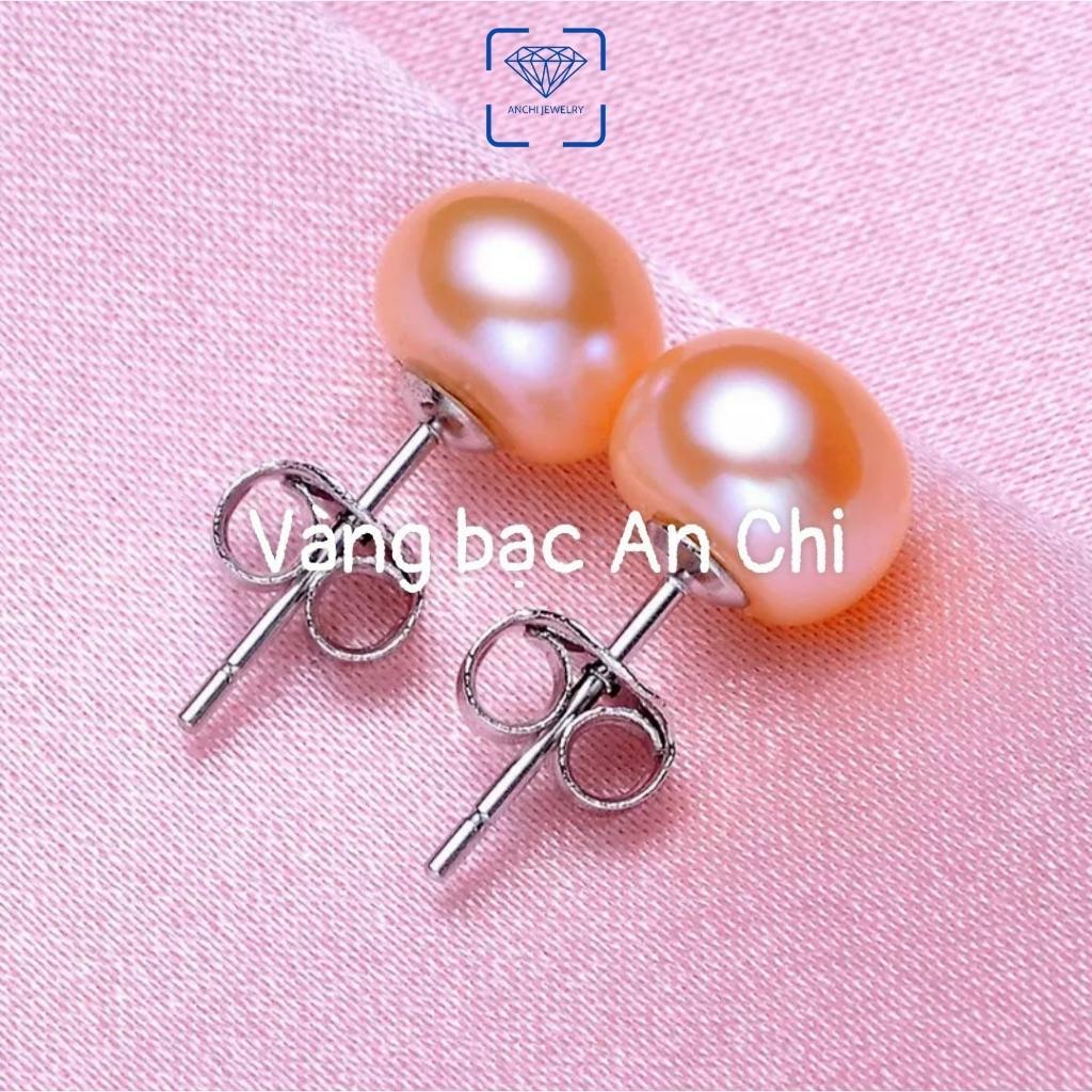 Bông tai nụ trai chốt bạc thanh lịch thời trang, trang sức Anchi jewelry
