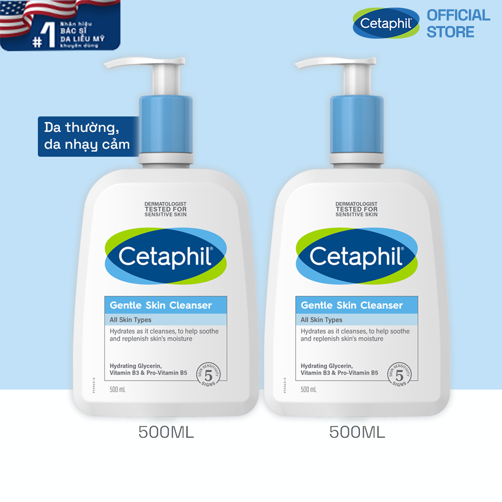 Combo 2 Sữa rửa mặt dịu nhẹ cho da nhạy cảm Cetaphil Gentle Skin Cleanser 500ml