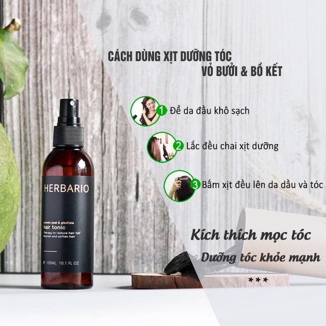 Nước dưỡng tóc tinh dầu vỏ bưởi và bồ kết Herbario 100ml pomelo peel &amp; gleditsia kích thích mọc tóc, giảm rụng tóc