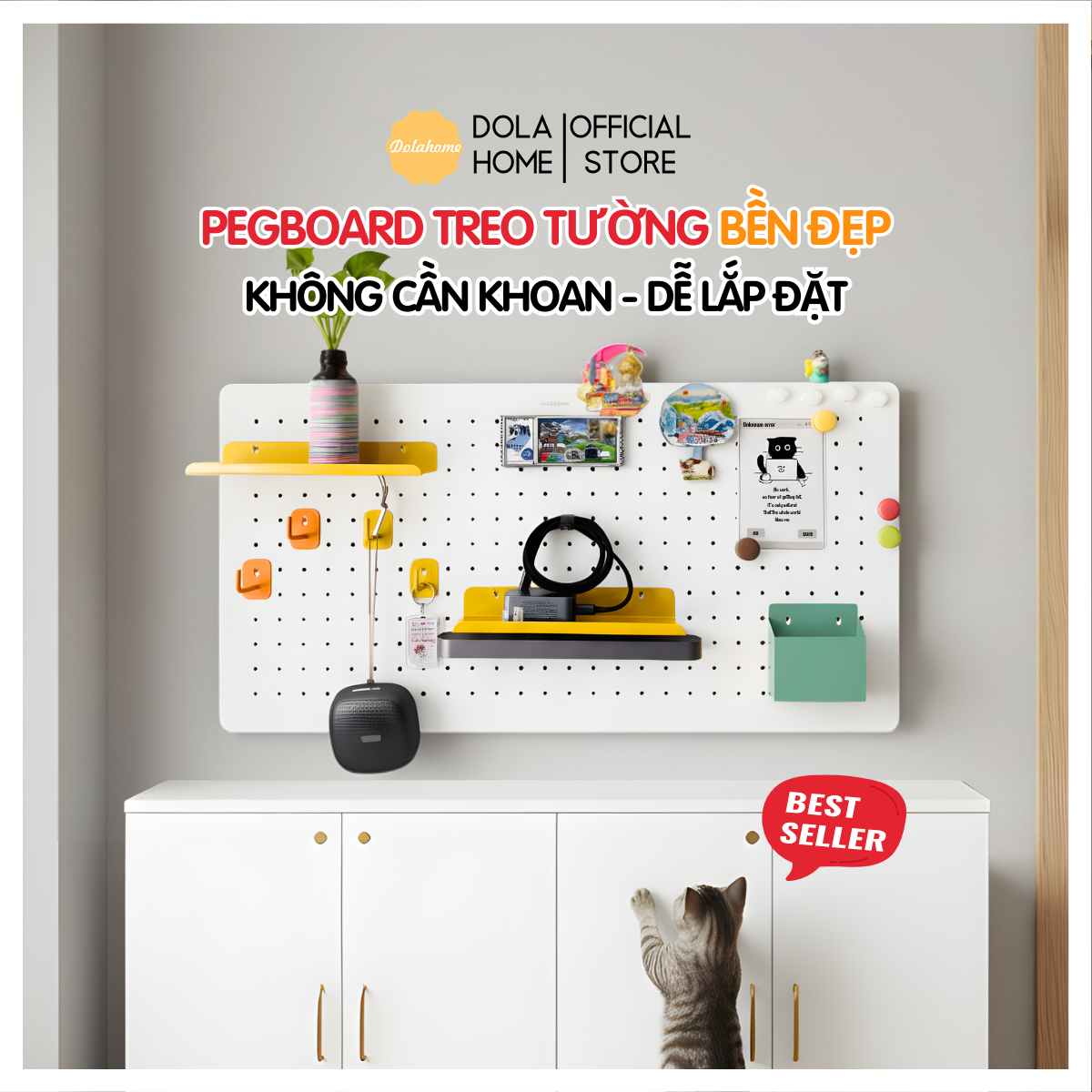 Bảng lỗ Pegboard Dola Home kim loại cao cấp treo tường. Bảng treo trang trí decor nhà cửa, góc làm việc