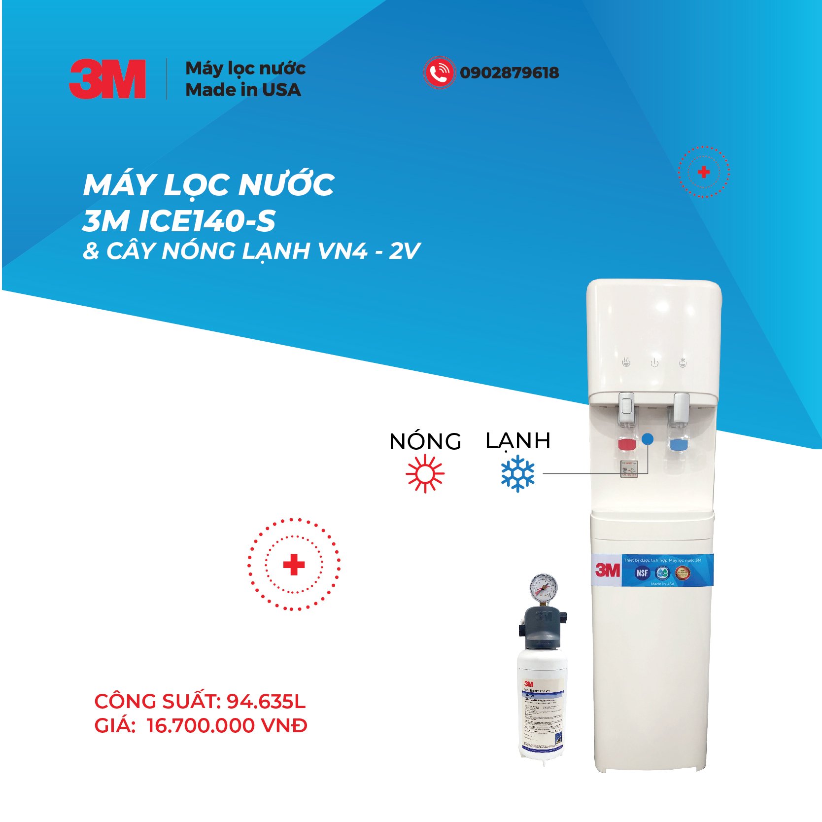 Máy Lọc Nước Nóng Lạnh 3M VN4-2V (Sử Dụng Máy 3M ICE140-S) - Hàng Chính Hãng