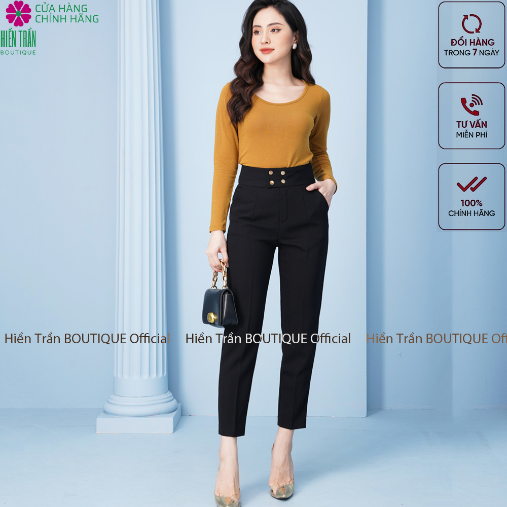 Quần baggy nữ Hiền Trần BOUTIQUE cạp cao vải Vitex cao cấp quần công sở 4 cúc bấm sang trọng thanh lịch