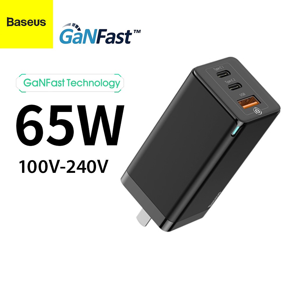 Adapter củ cóc sạc nhanh 65W đa năng 1 cổng sạc USB và 2 PD Type-C hiệu Baseus Mini GaN Travel chuẩn sạc nhanh PD 3.0 & QC 4.0 - Hàng nhập khẩu