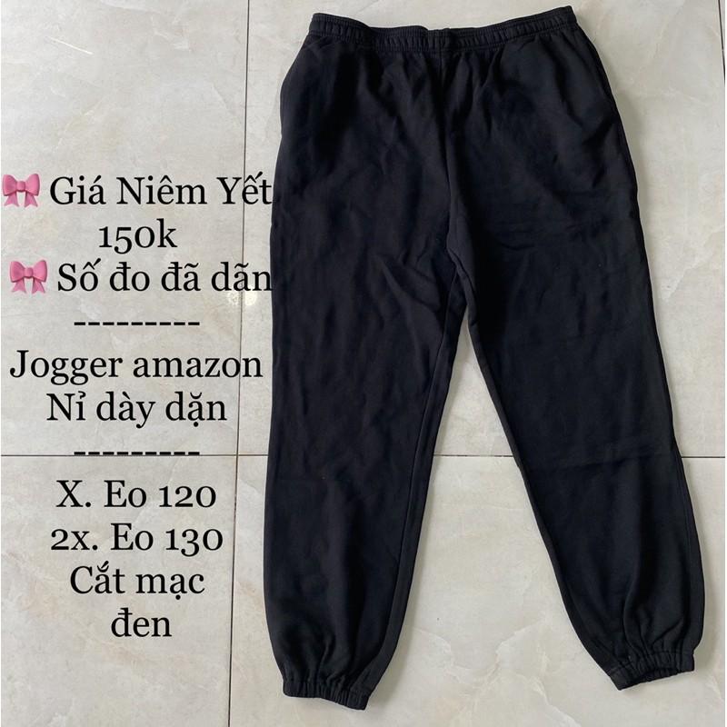 Quần jogger nỉ bo ống dày co dãn đen trơn