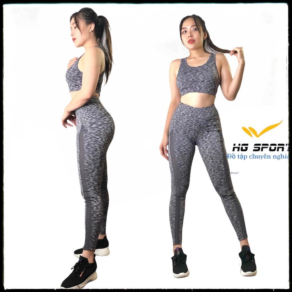 Bộ Tập Gym nữ, Quần áo Tập Yoga, Thể thao Quần Dài Áo Bra phối lưới kèm mút Hg Sport SD009