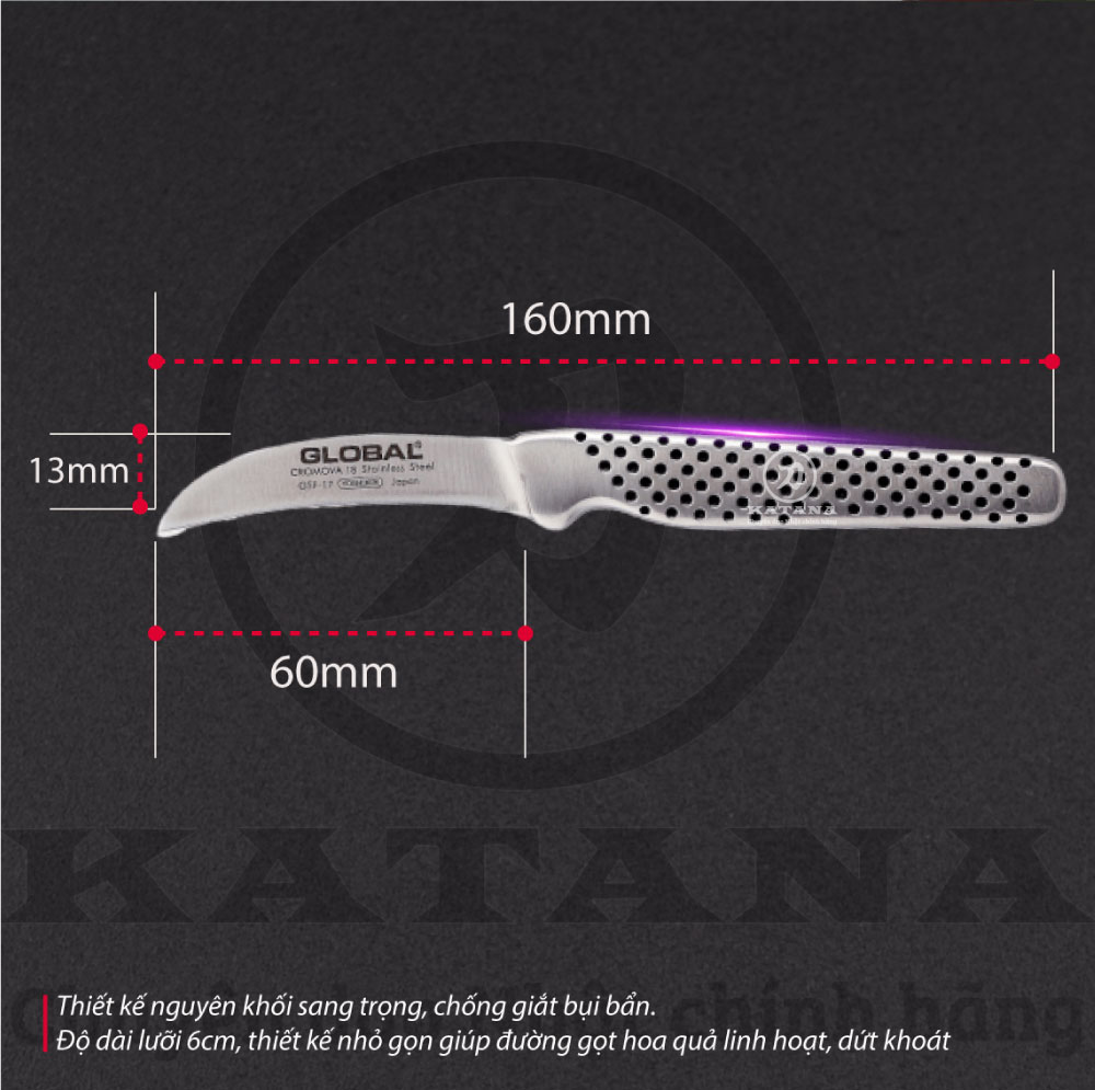 Dao bếp Nhật cao cấp Global GSF17 Peeling Knife, Curved - Dao bóc gọt hoa quả (60mm) - Dao bếp Nhật chính hãng