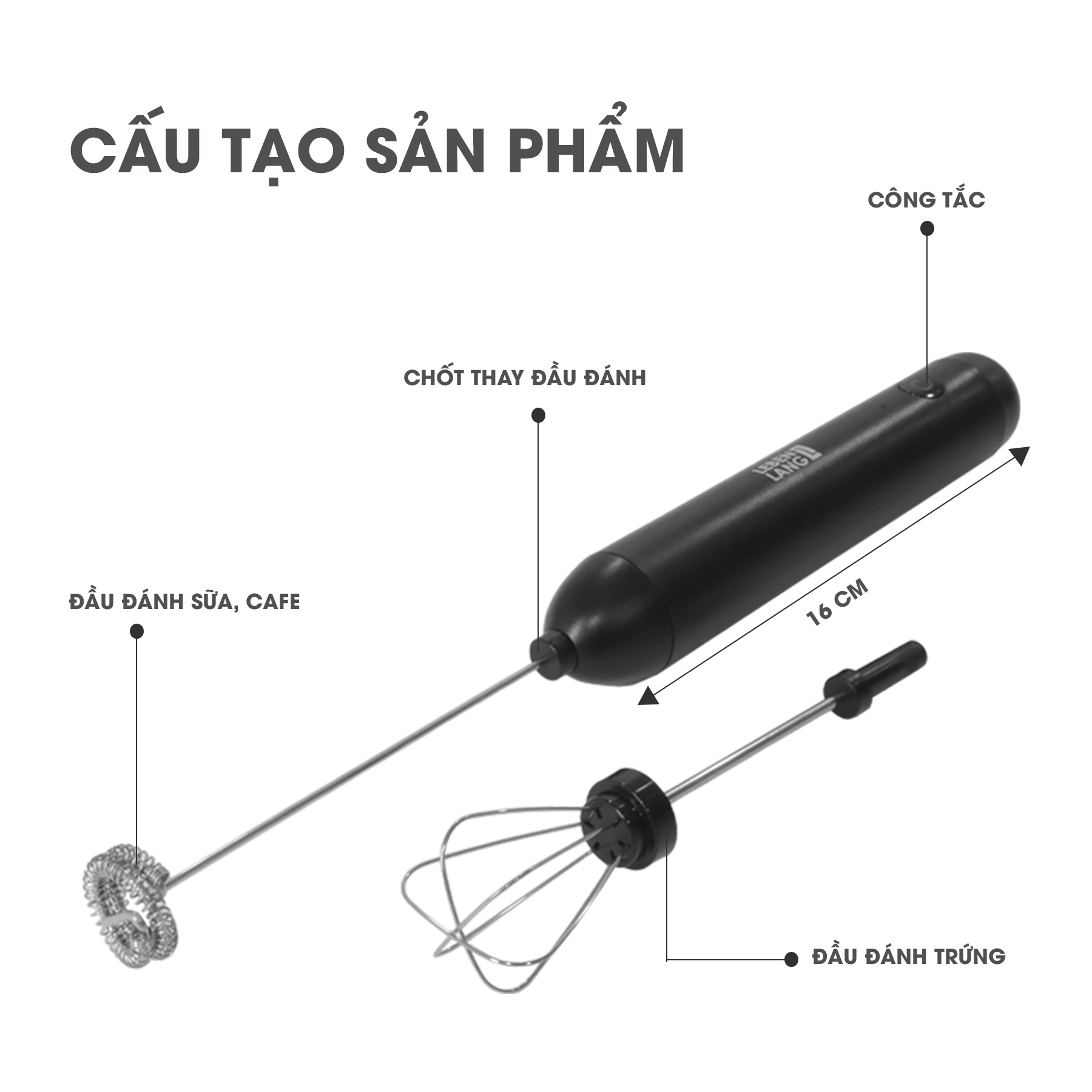 Hình ảnh Máy đánh trứng đánh bọt cafe cầm tay mini Lebenlang LBL4588, 2 tốc độ, sạc pin usb tiện dụng - hàng chính hãng