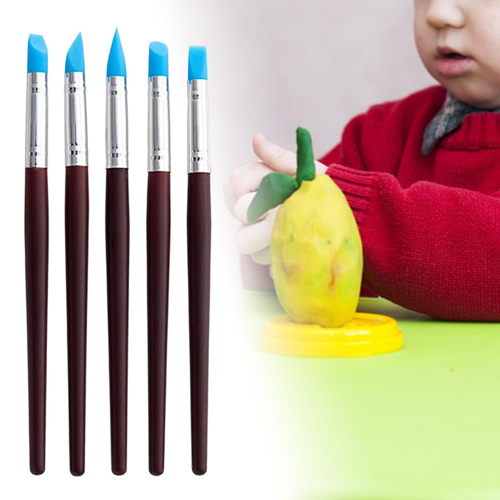 5x Polymer Clay Tools, Silicone Polymer Clay Sculpting Tools, Rubber Tip Paint Brushes Set Pottery Clay Tools for Decorating Carving Polymer