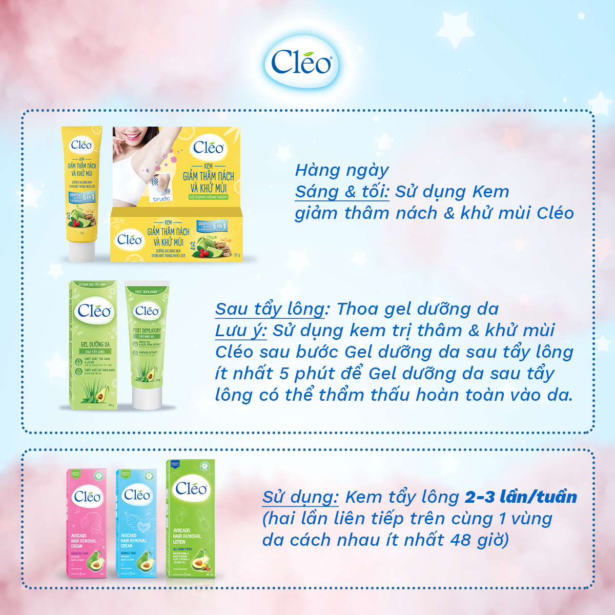 Gel làm dịu da sau tẩy lông Cléo giúp chậm mọc lông 50g - chiết xuất lá trà xanh thiên nhiên
