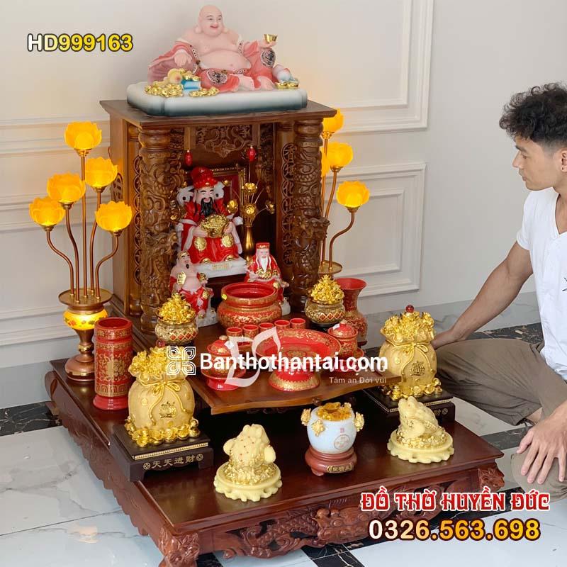 Bộ bàn thờ Thần Tài Mái bằng Sứ gấm đỏ HD999163