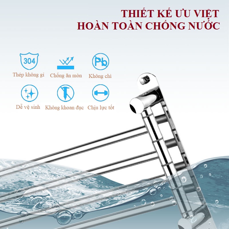 Thanh treo khăn nhà tắm dán tường 4 nhánh Inox 304 Cao cấp VKT4 - Vắt khăn tắm và đồ đạc đa năng tặng keo dán chuyên dụng siêu dính