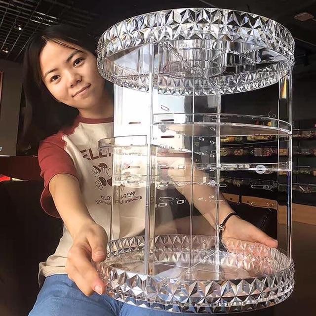 Kệ đựng mỹ phẩm xoay 360 độ vân kim cương nổi