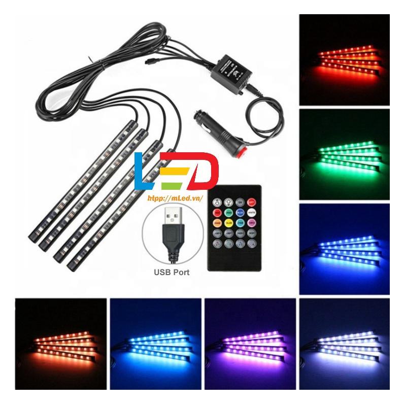 Đèn led gầm xe ô tô RGB, đèn cảm ứng, trang trí nội thất ô tô, điều khiển từ xa, nhấp nháy theo nhạc