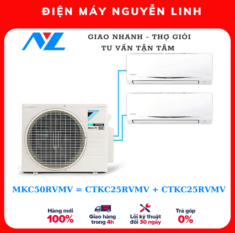 Máy lạnh Daikin Multi S inverter 2.0 HP ( 1 dàn nóng MKC50RVMV, 2 dàn lạnh CTKC25RVMV ) - Hàng Chính Hãng - Giao HCM