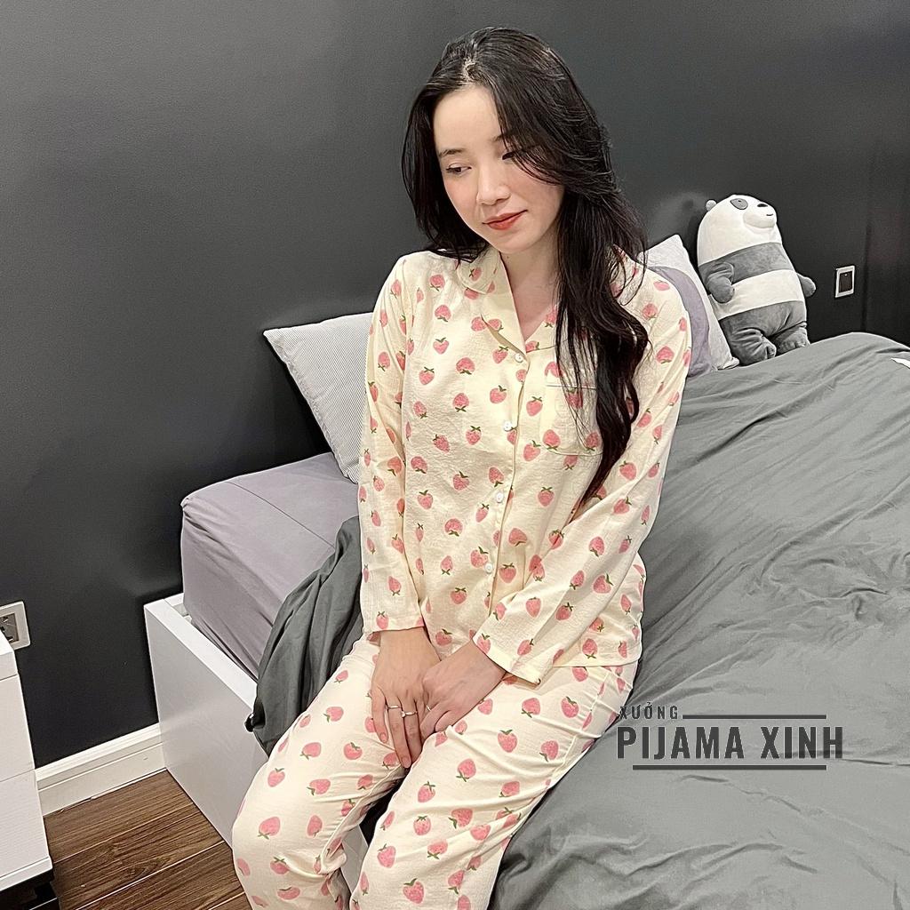 Đồ Mặc Nhà Pijama Chất Đũi Xốp Hình Quả Dâu Xinh Hàng Đẹp