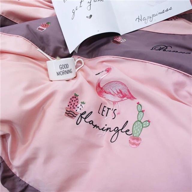 Bộ chăn ga gối lụa Flamingo 6 món tặng kèm gối trang trí đã có ruột