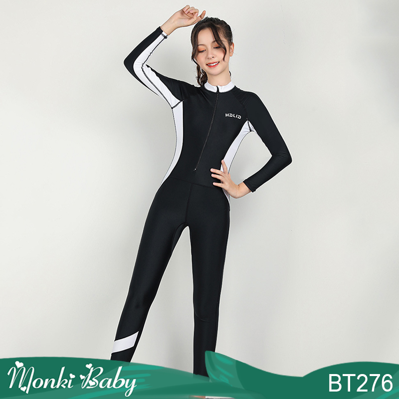 Bộ Đồ Bơi Bé Gái Liền Thân Quần Dài Tay Dài Kín Chống Nắng, Size Vừa &amp; Lớn Từ 20 - 46kg, Có Sẵn Đệm Với Size Lớn, Thun Bơi Lạnh Mịn Đẹp Co Giãn Cao | BT276