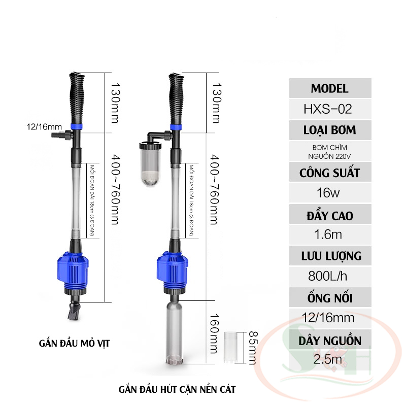 Máy hút cặn Sunsun HXS 02 Multi-Function vệ sinh đáy nền bể cá tép thủy sinh