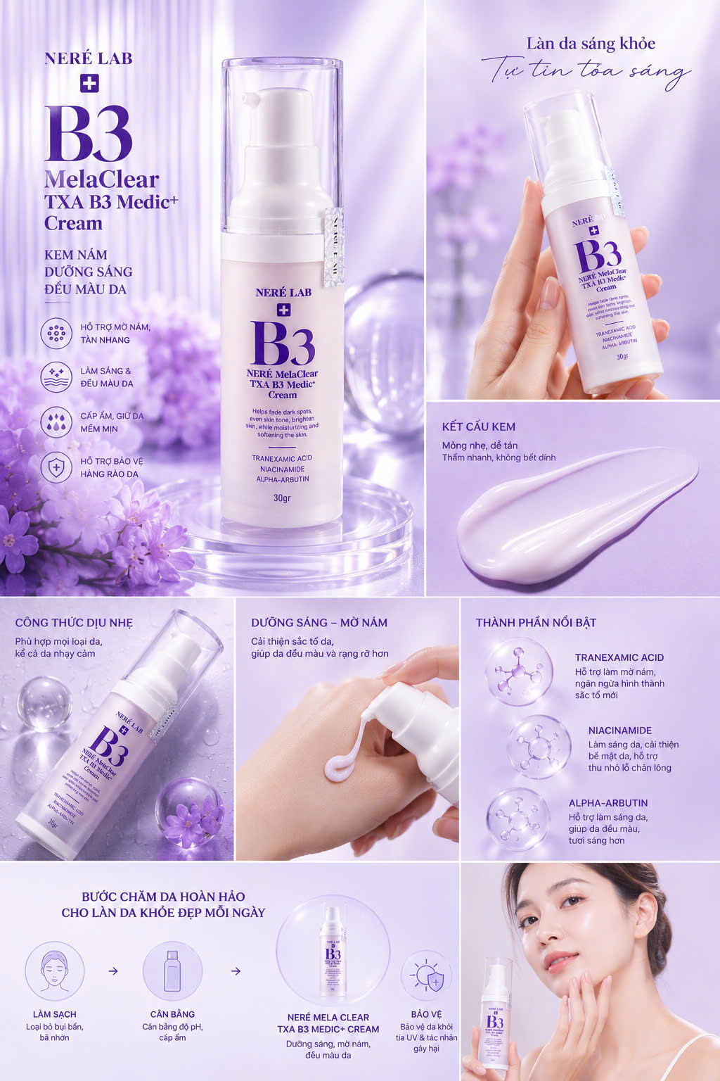 Kem dưỡng mờ nám Neré Lab B3 Cream 30g - Hỗ trợ mờ thâm nám, tàn nhang, làm sáng da