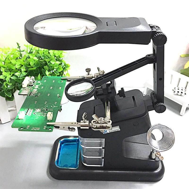 Kính lúp để bàn đa chức năng có đèn LED hàn mạch điện tử 3X - 4.5X - 25X có hộp đựng phụ kiệnKL04