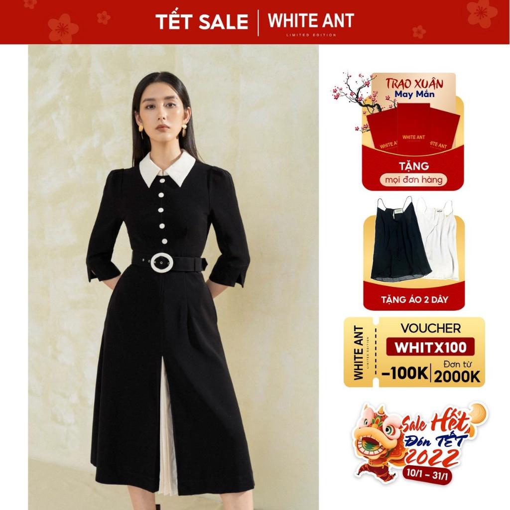 Đầm Thiết Kế Dáng Xòe Nữ WHITE ANT FRELY DRESS Tay Lửng Cổ Sơ Mi Kèm Cúc Bọc, Chất Liệu Vải Siêu Mềm Mịn 122932001