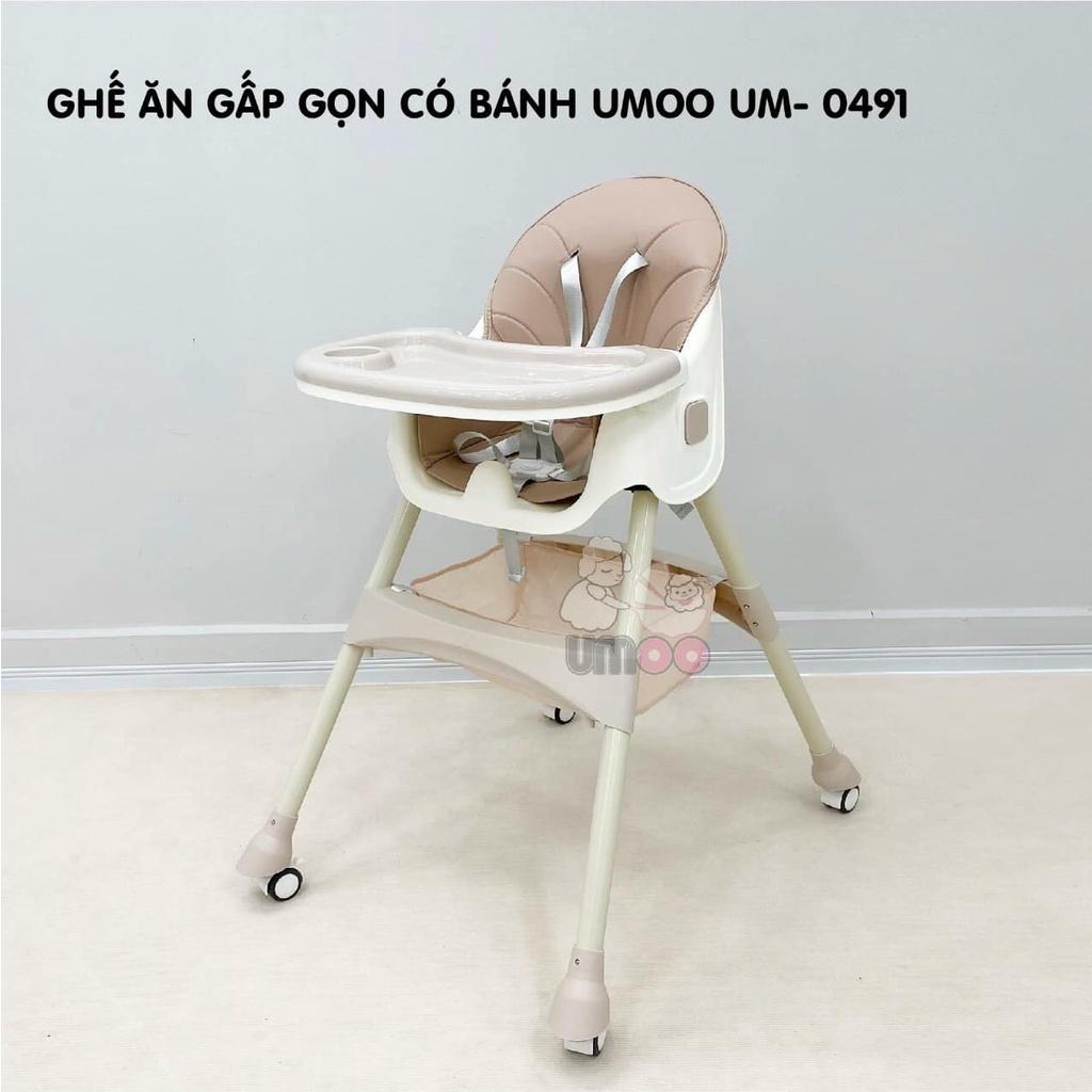 Ghế ăn dặm có bánh xe Umoo UM - 0491 có thêm tính năng gấp gọn mới nhất 2022 | Ghế ăn dặm cho bé